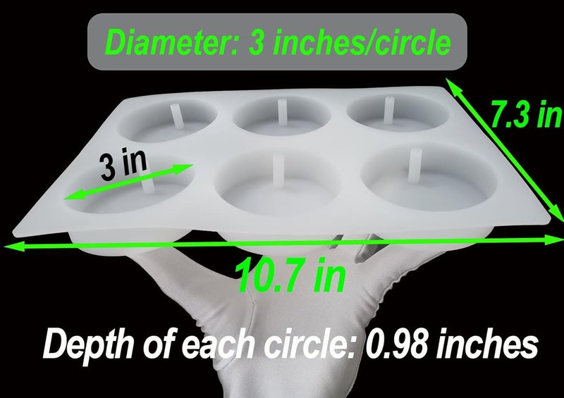 Fuehbur Six-3-inch-Circle with Pillars Car Freshies Mold with Holes - Epoxy Resin - Soap Silicone Mould -【Diameter: 3 inches】, Thickness: 3mm, Weight: 9.17 oz - Image 2